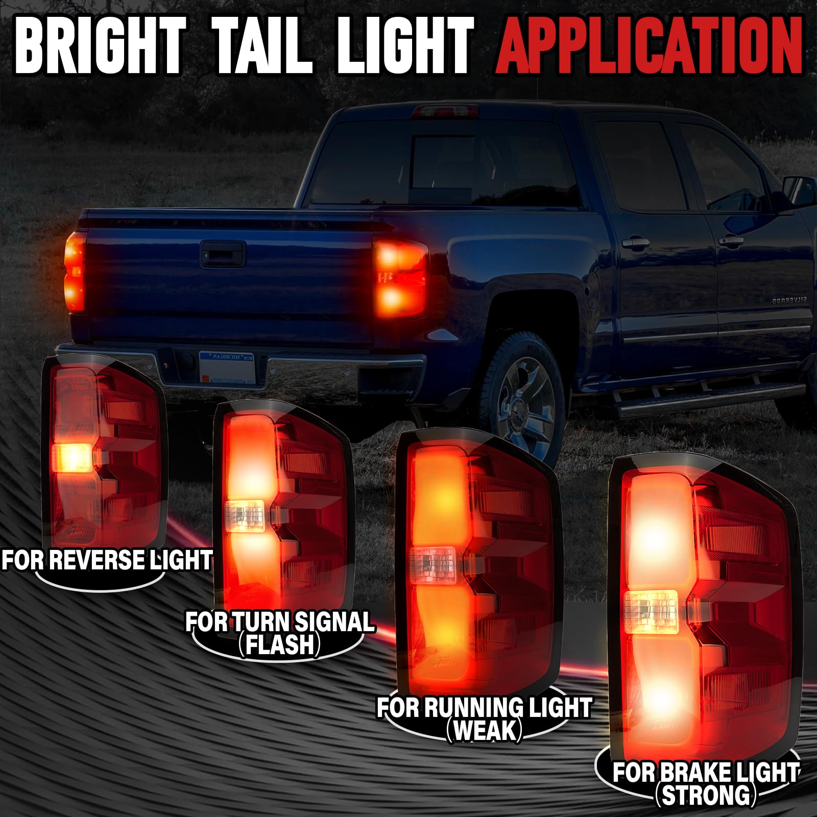 FOMIUZY tail light assembly rear brake view for Silverado 2500HD/3500HD, enhanced braking signaling