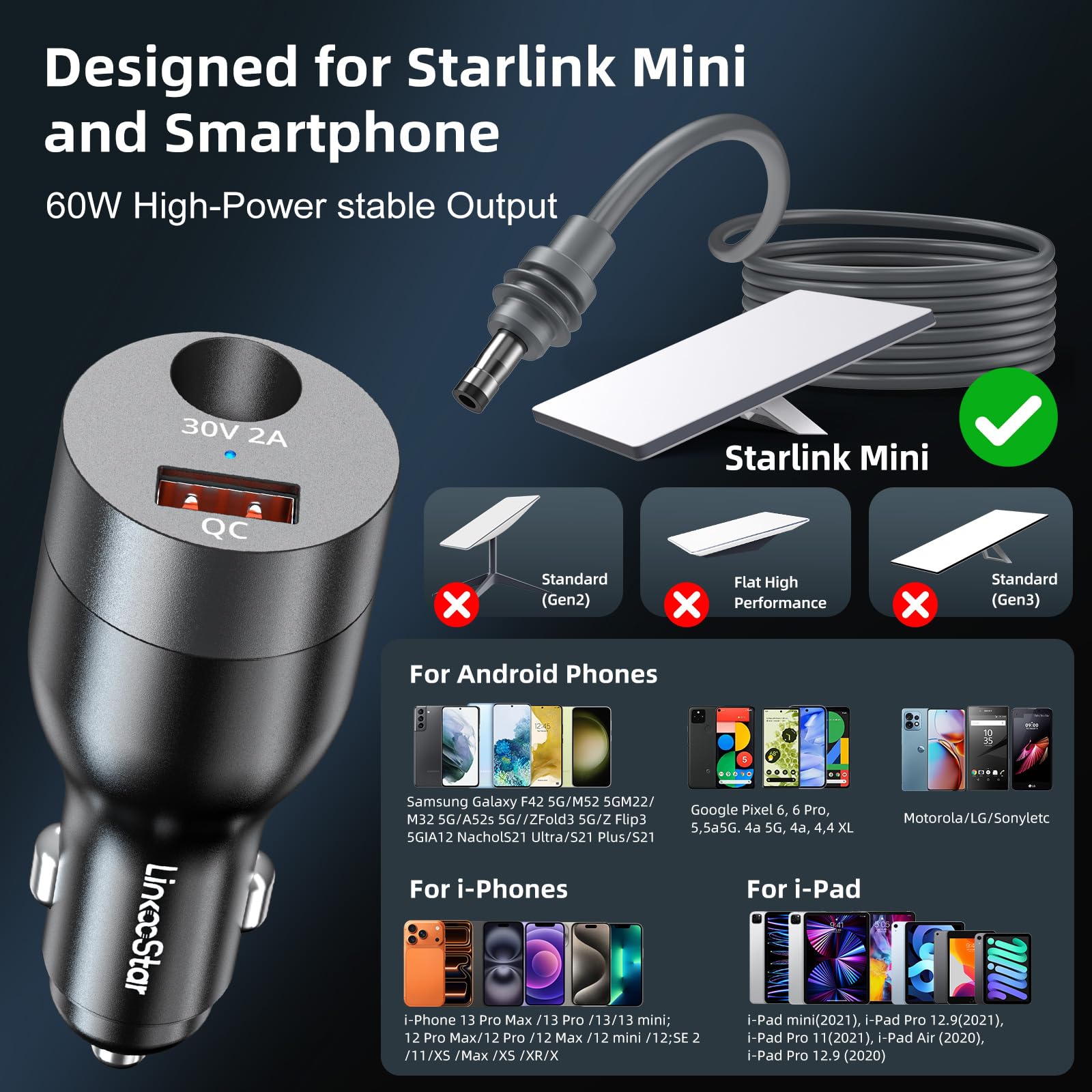Fonken Starlink Mini Adapter universal-compatibility works across cars, RVs, boats, and trucks.