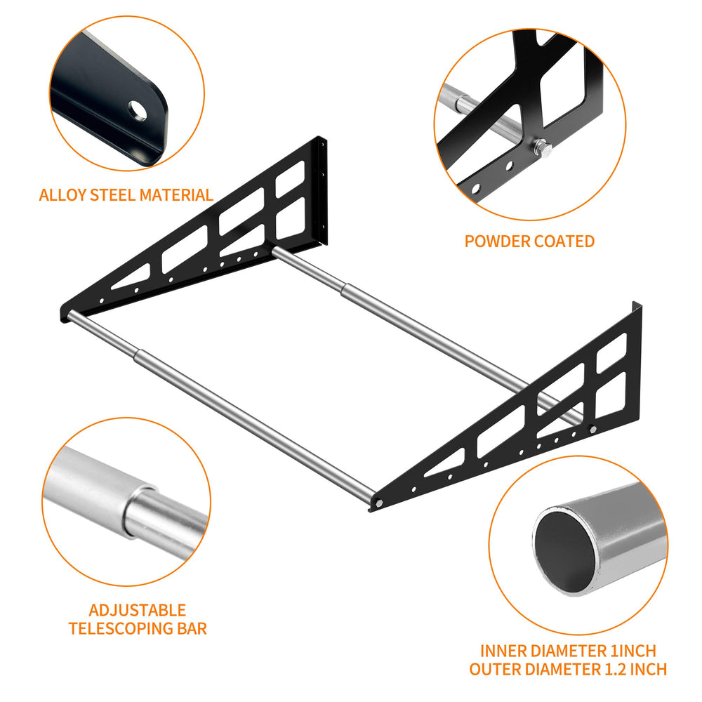 Foozet tire rack telescoping rod assembly showing adjustable length