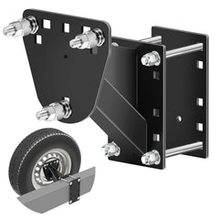 Foozet trailer spare tire mount assembly shows universal fit for multiple wheels and secure mounting.