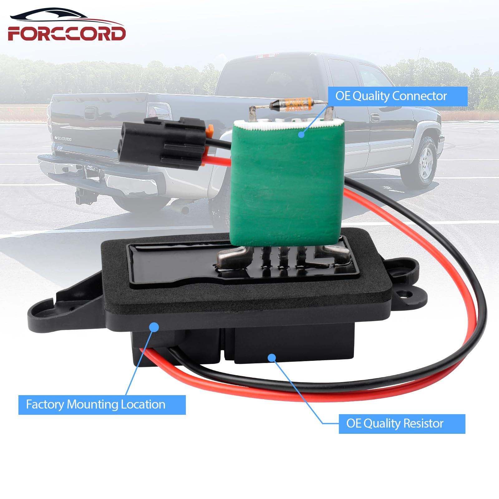 Forccord high quality blower motor resistor with harness ensures durable operation.