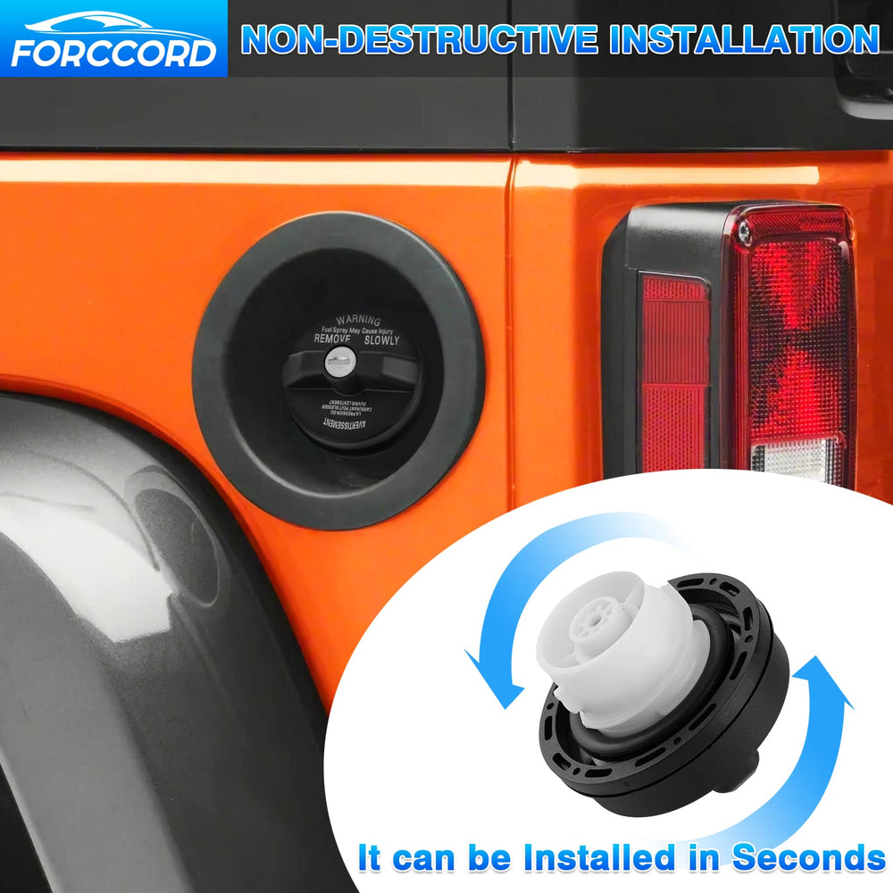 Forccord Jeep Wrangler gas cap outdoor-use scenario showing durability.