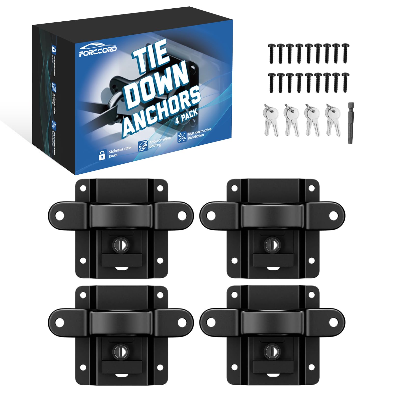 Forccord tie down anchor in Ford bed mount secures gear with reliable stability.