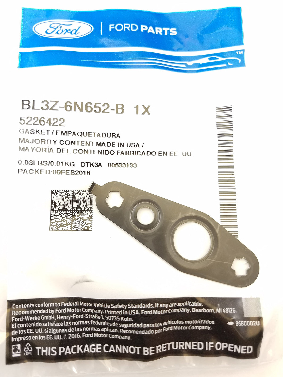 Ford BL3Z-6N652-B turbocharger oil line gasket supports sealing and engine reliability for 3.5L V6 turbo systems.