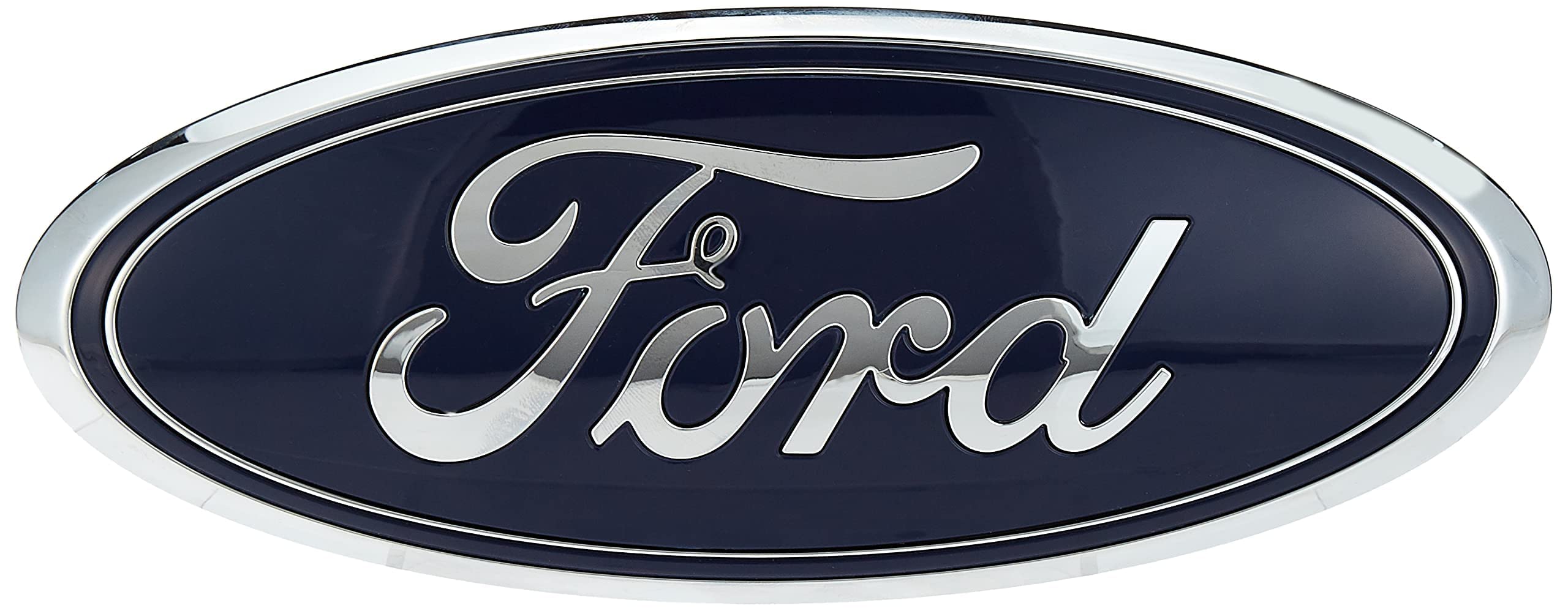 Ford nameplate rear view shows precise 9x3.5 inch dimensions for a snug fit