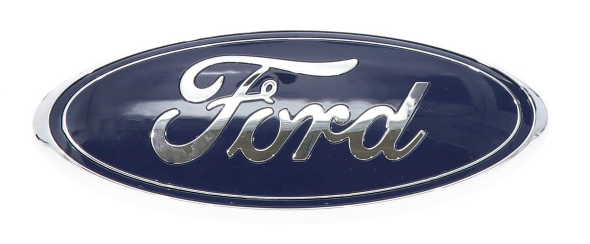 Ford nameplate tailgate front view validates factory-fit authenticity.