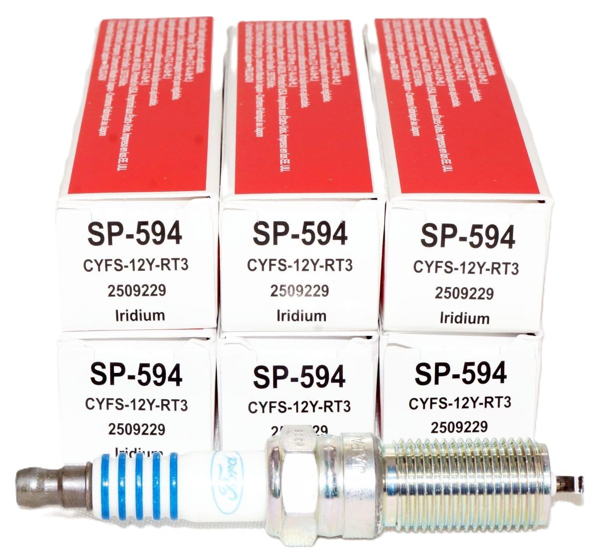 Ford SP594 iridium spark plug closeup highlighting precision electrodes for reliable ignition