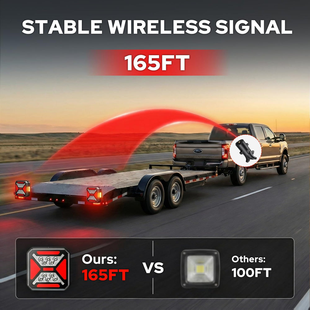 FORENNER trailer lights demonstrating 165 ft wireless range during highway use