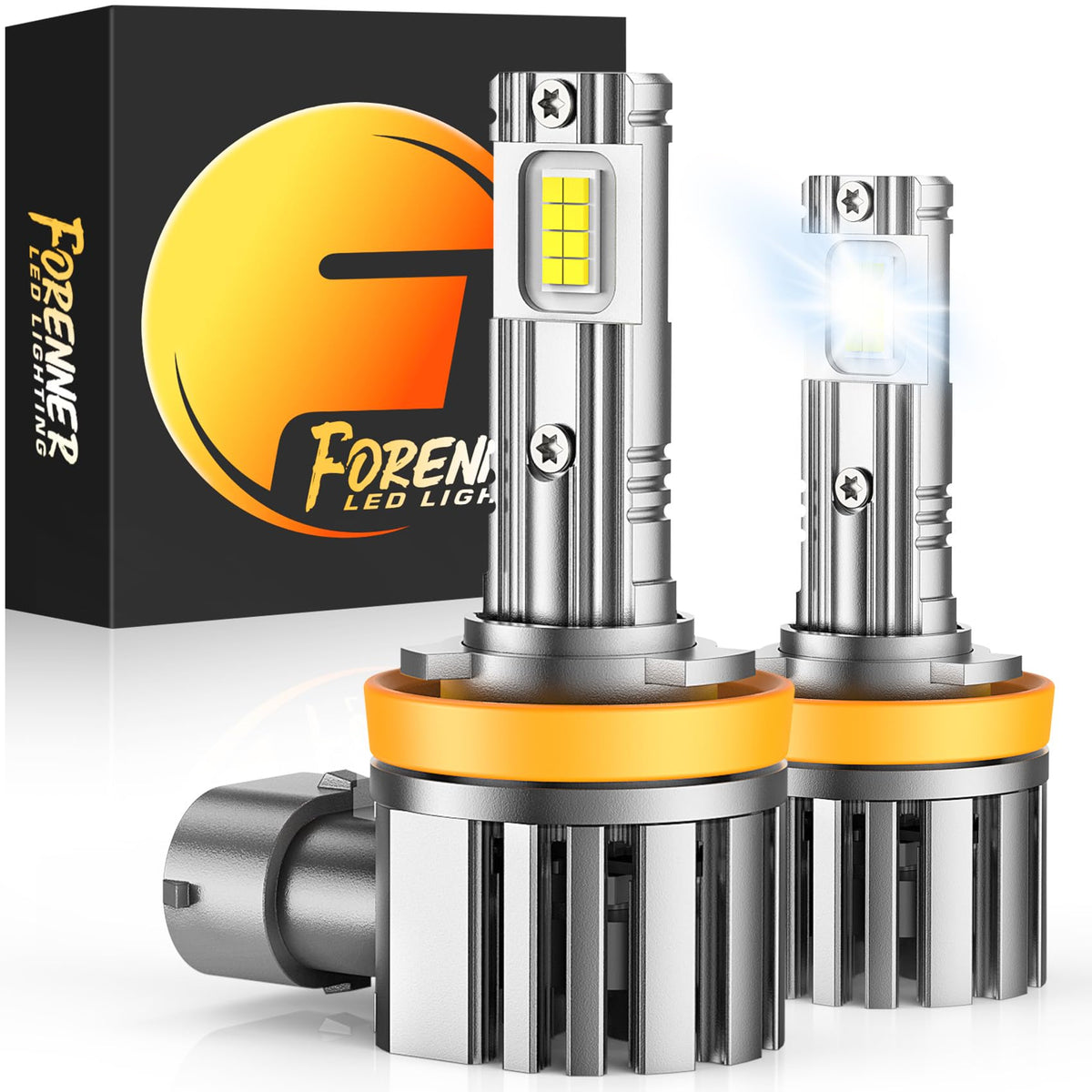 FORENNER H11 bulbs with dual-sided 16 chips for brighter night vision.