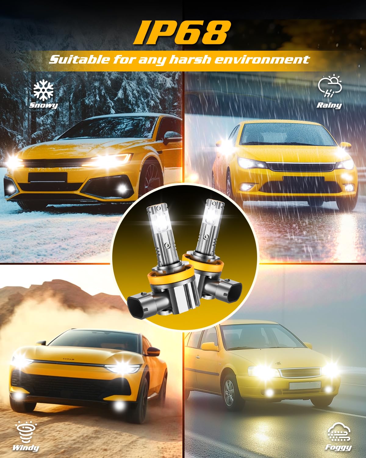 FORENNER H11 bulbs IP68 waterproof for rugged weather resistance.