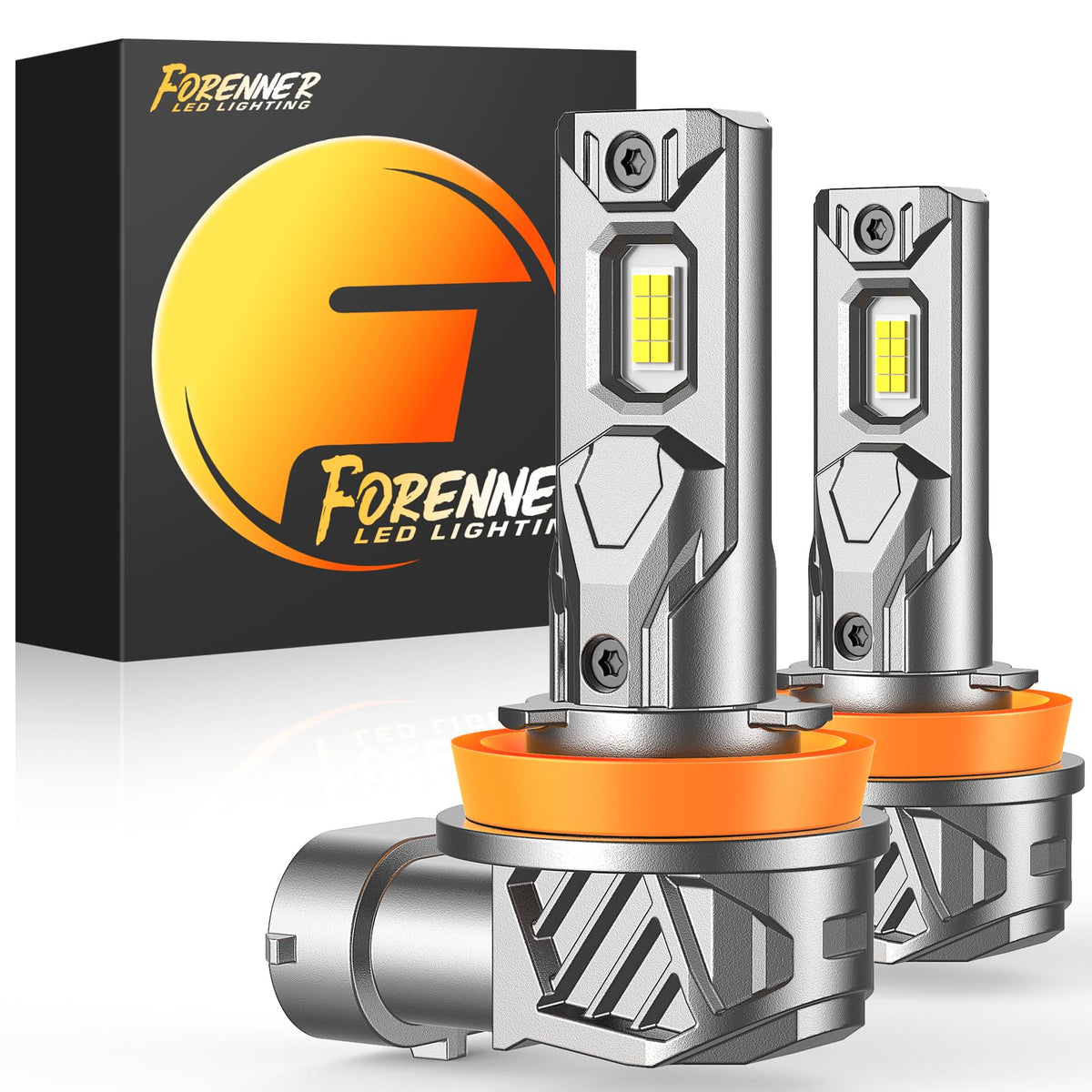 FORENNER Upgraded H11 bulbs front view with crisp 6500K light on road