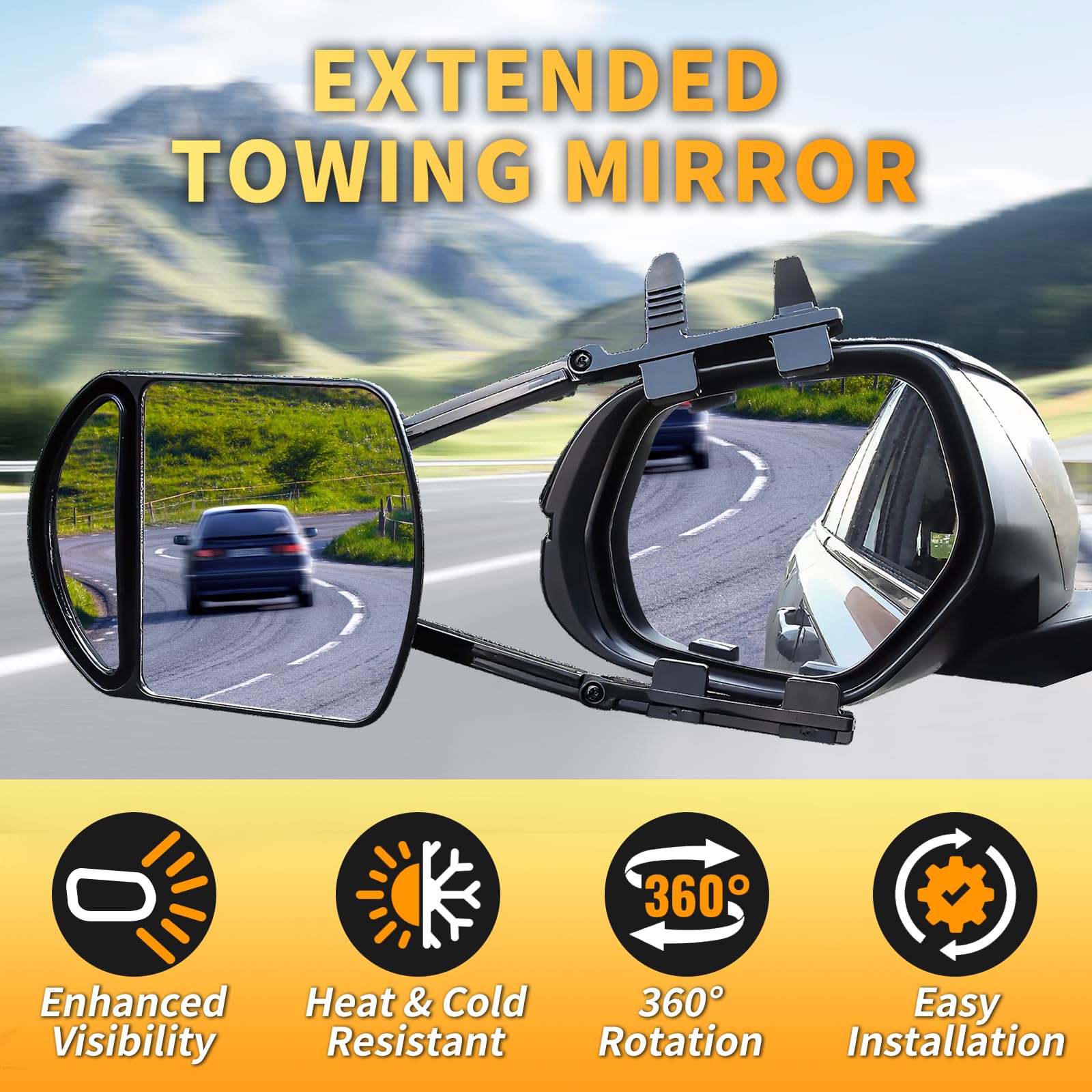 ForestSource extend tow mirror 360-degree rotate right for safer lane changes
