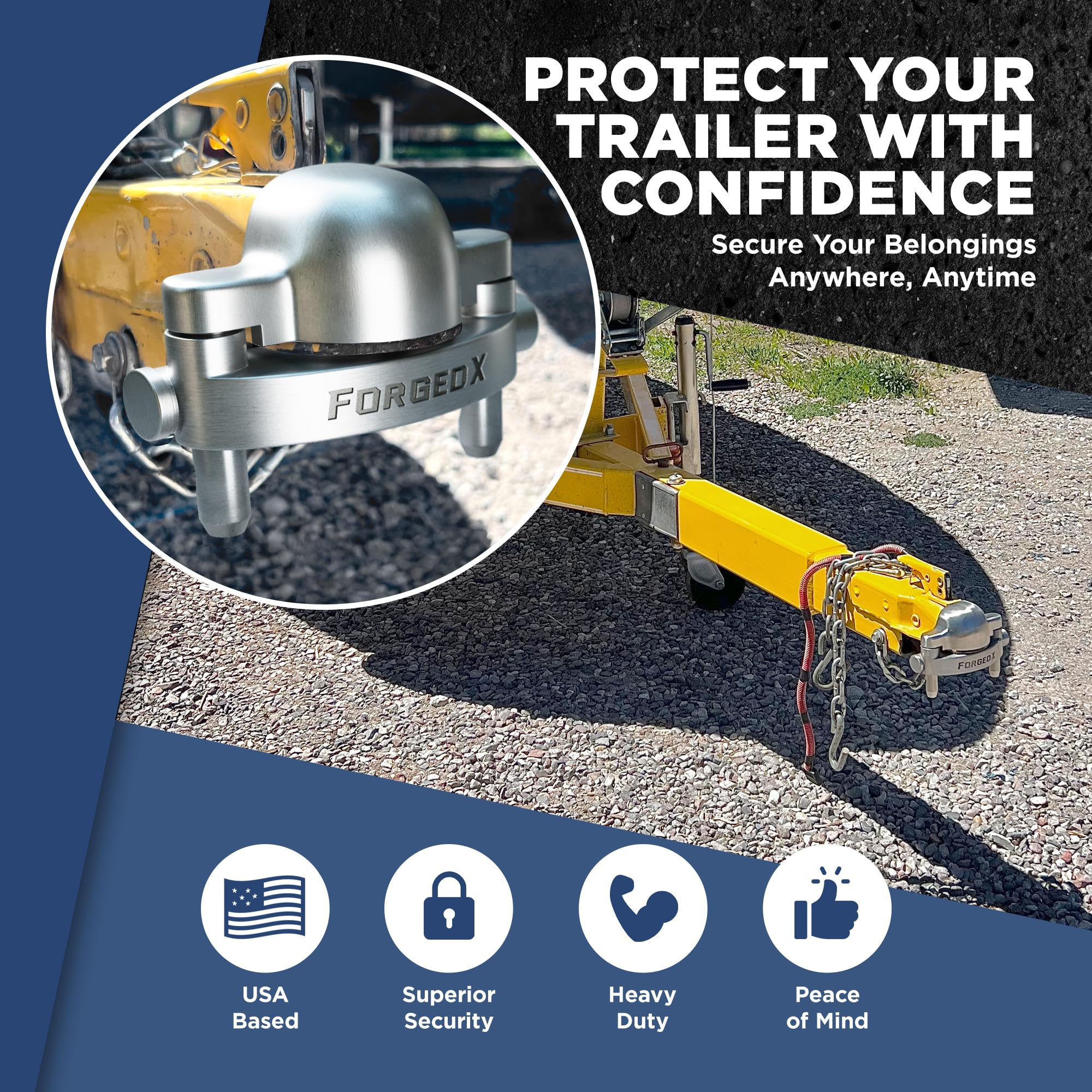 FORGEDX stainless steel trailer lock enduring outdoor conditions