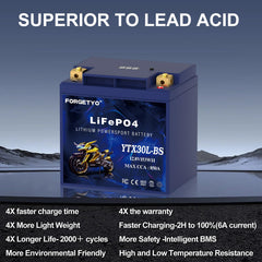 Forgetyo YTX30L-BS with BMS protection guarding against overcharge.