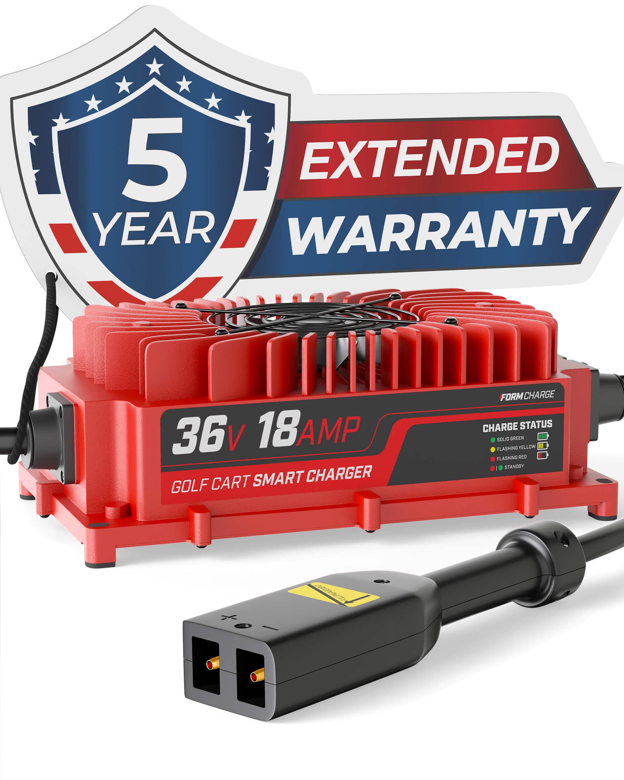 FORM 36V golf cart charger with D-style plug delivers reliable EZGO TXT power