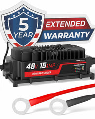 FORM 48V charger mounted onboard with ring terminals for easy installation and dependable power