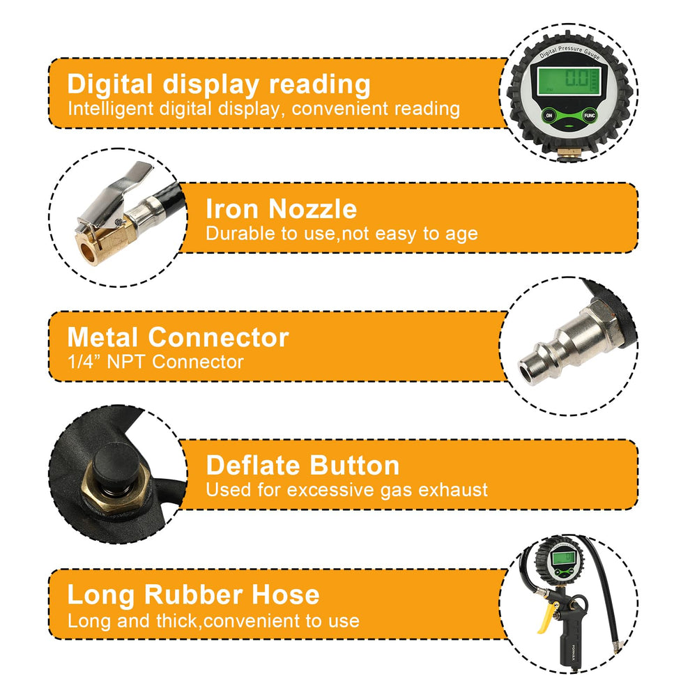 FORNAX gauge provides PSI and BAR readings for versatility.