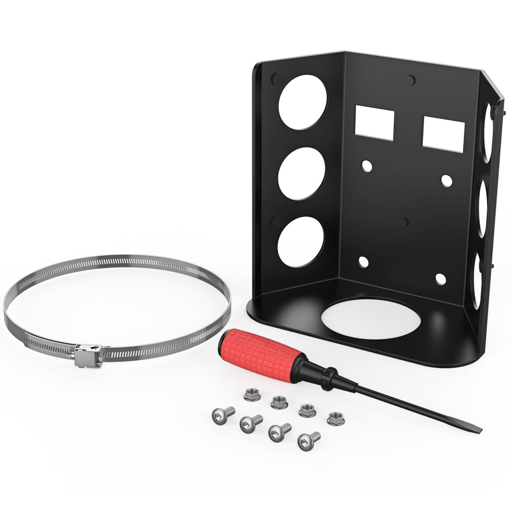 FOROIRON 5LB propane tank mount bracket with a firm hold on a rack