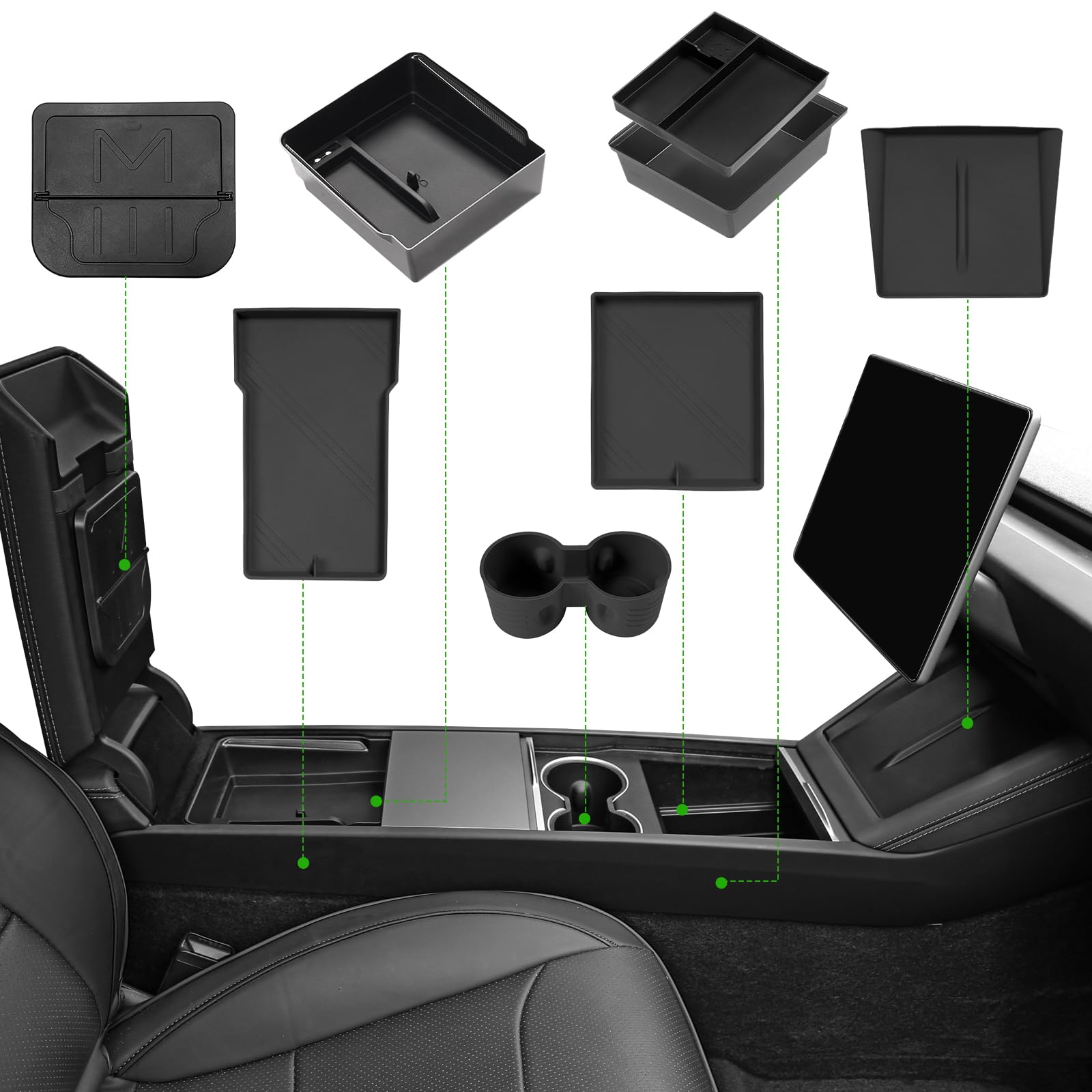 Foronetry 9Pcs center console organizer for Model 3 Highland, keeps interior tidy and accessible.