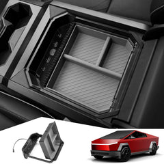 Foronetry center console organizer tray helps Cybertruck cockpit stay organized and accessible.