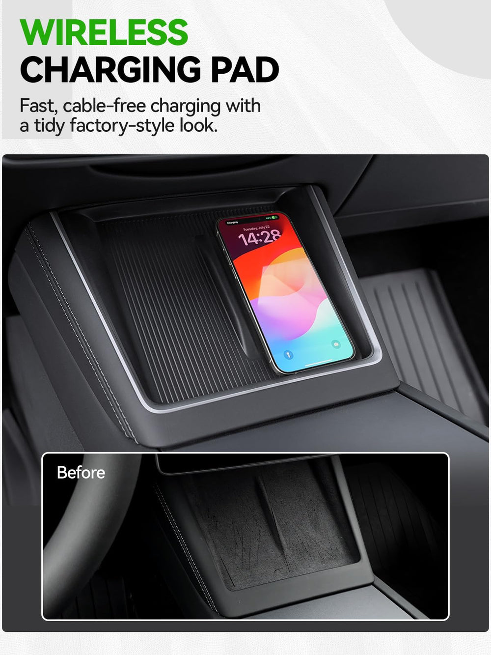 Foronetry wireless charging pad enables convenient phone power on the go.