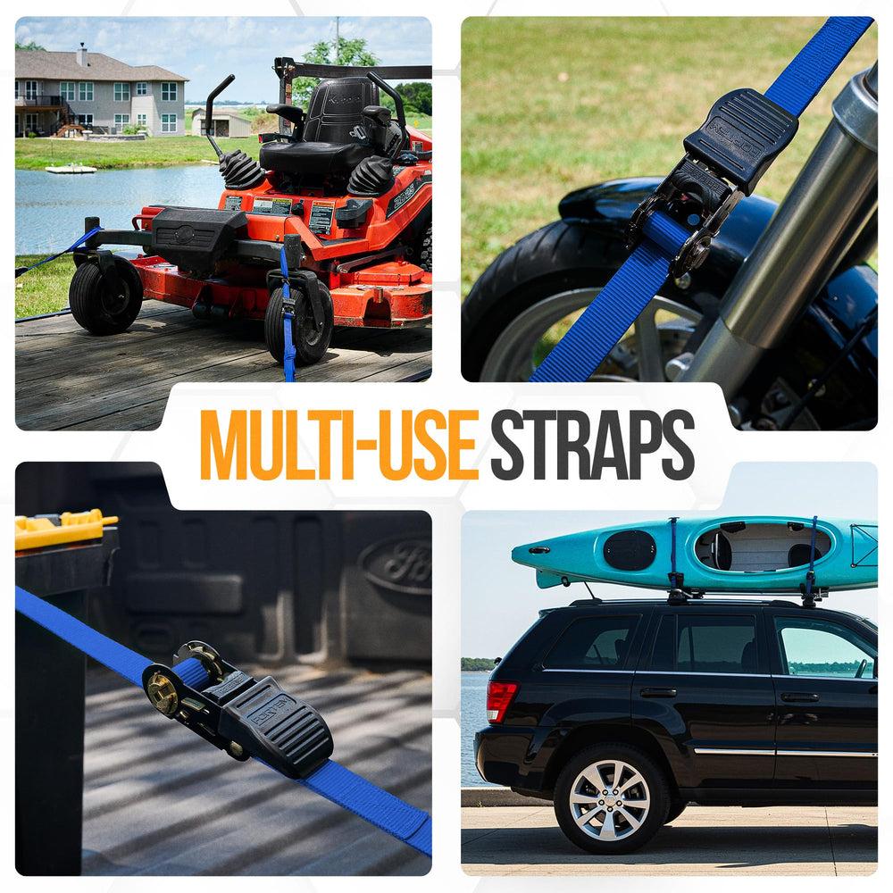 FORTEM ratchet strap set securing motorcycle or bike on a trailer