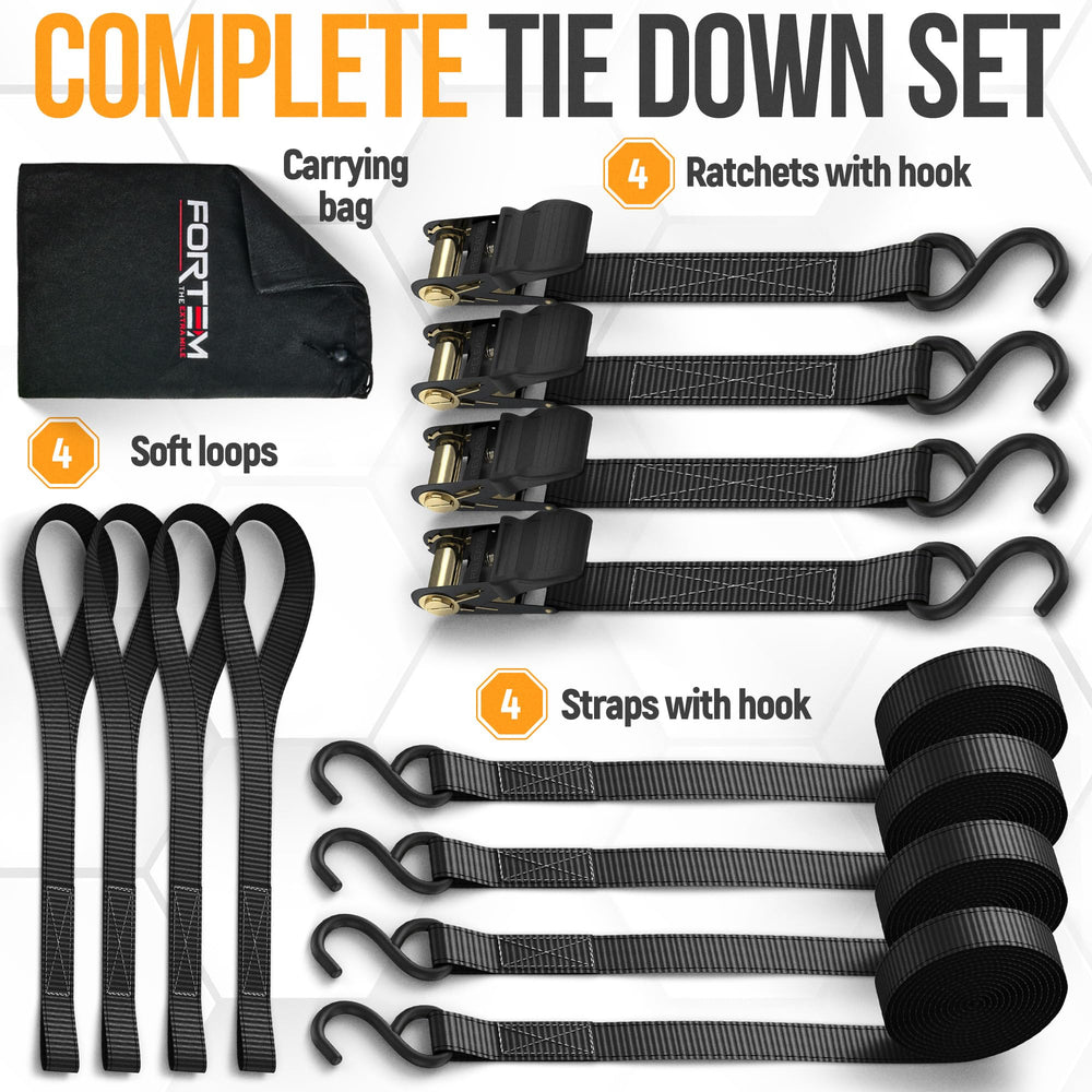 FORTEM secure-load setup on trailer or roof rack with reliable ratchets.