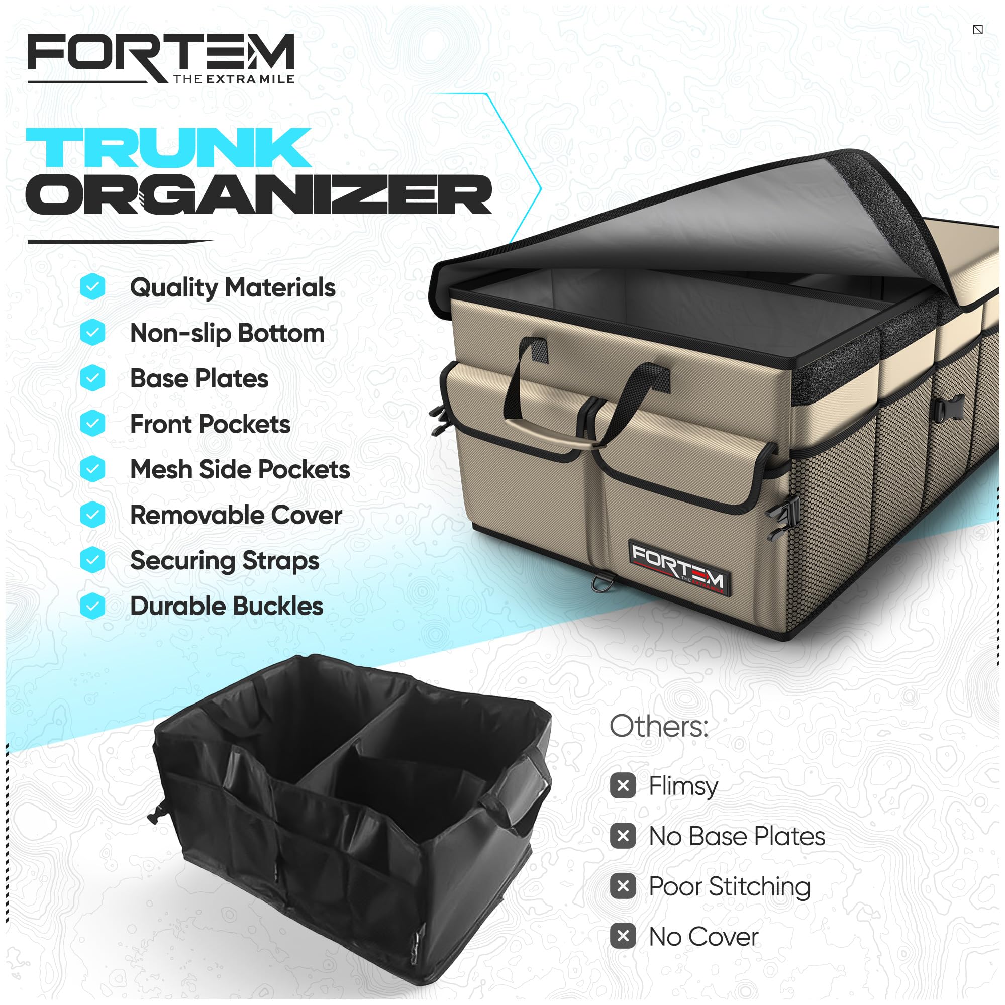 FORTEM trunk organizer with 50L capacity for groceries and gear