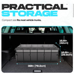 FORTEM trunk organizer adjustable straps secure in your trunk.