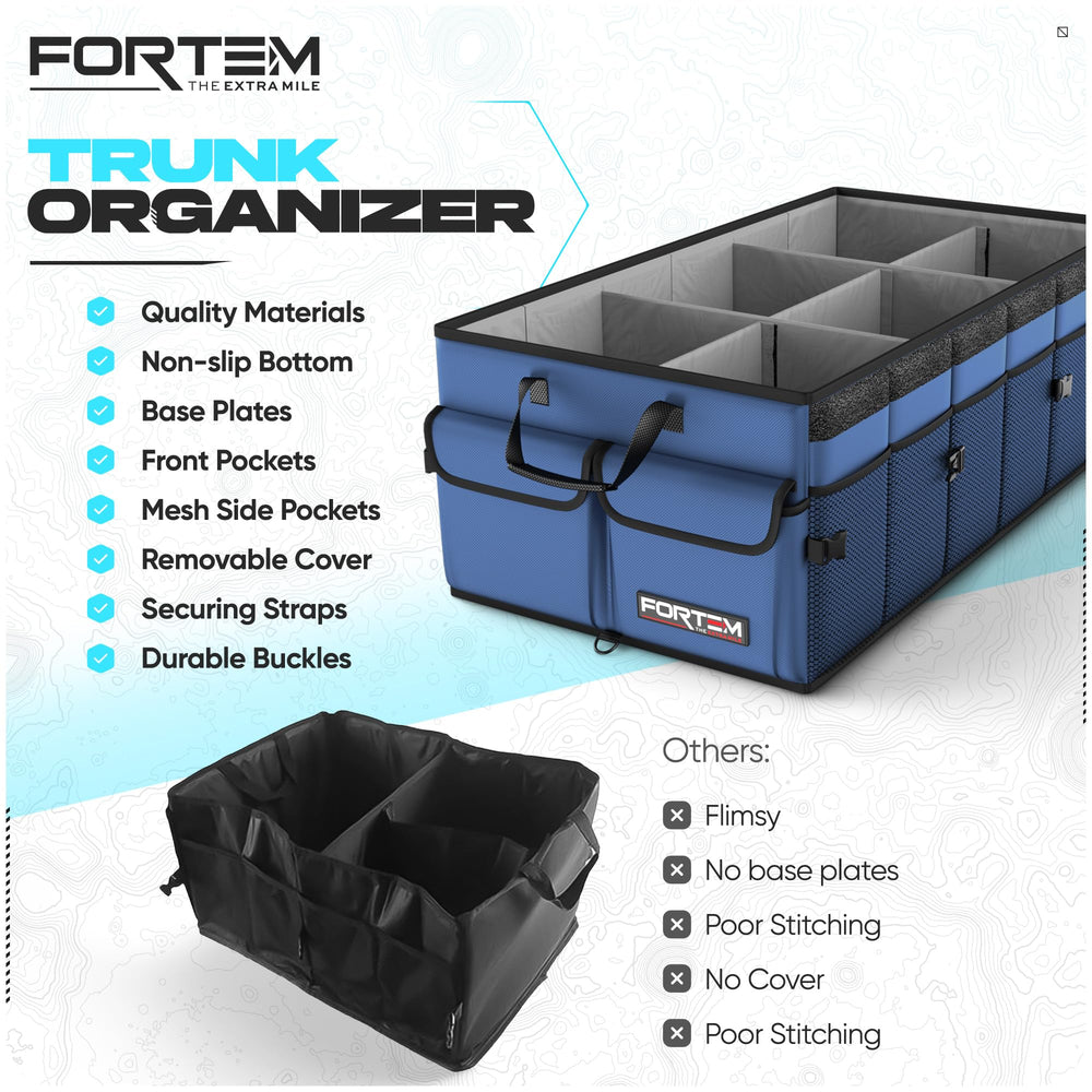 FORTEM Trunk Organizer folded to a compact form for easy storage.