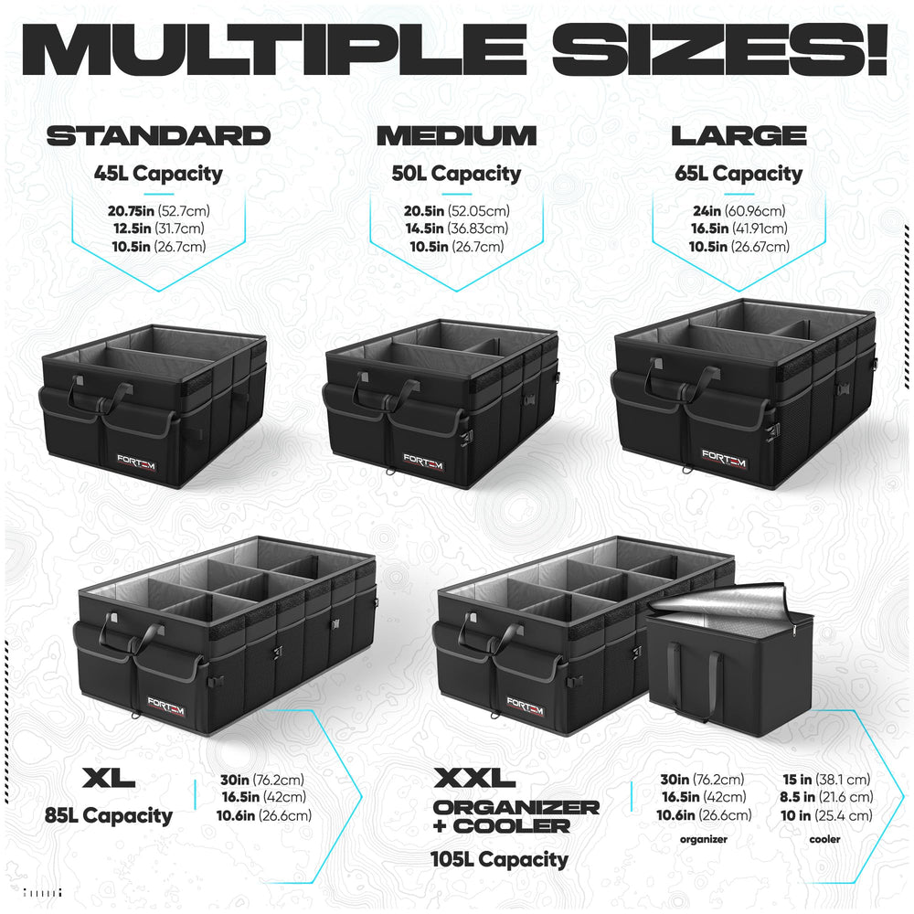 FORTEM trunk organizer collapsible lid provides secure, hidden storage.