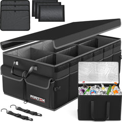 FORTEM Trunk Organizer with Cooler shows a 20L cooler and sturdy base for SUV storage