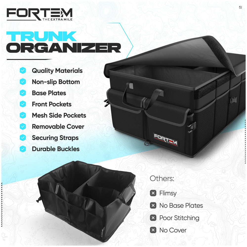 Fortem trunk organizer detachable lid keeps contents concealed.
