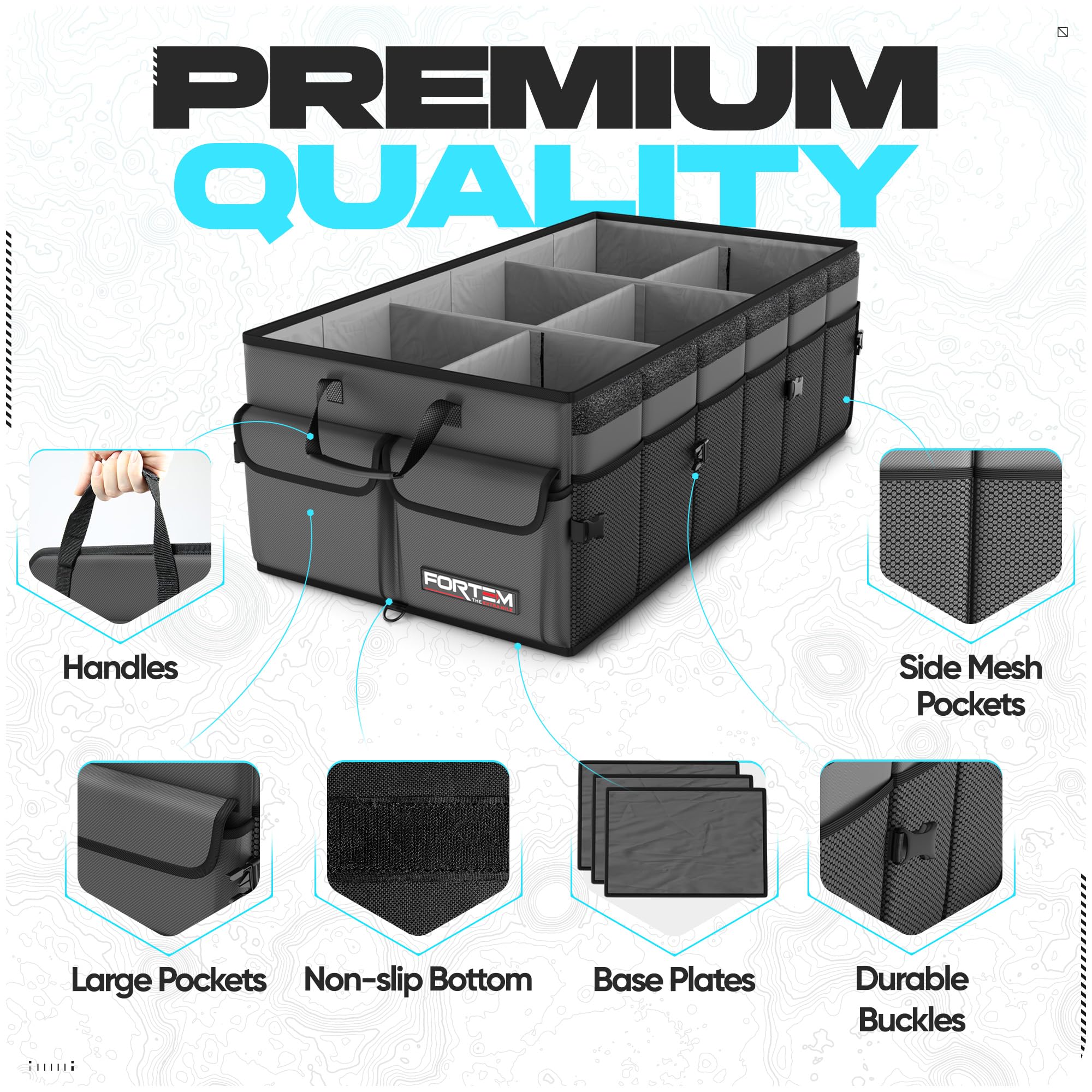 FORTEM trunk organizer foldable top view for compact storage.