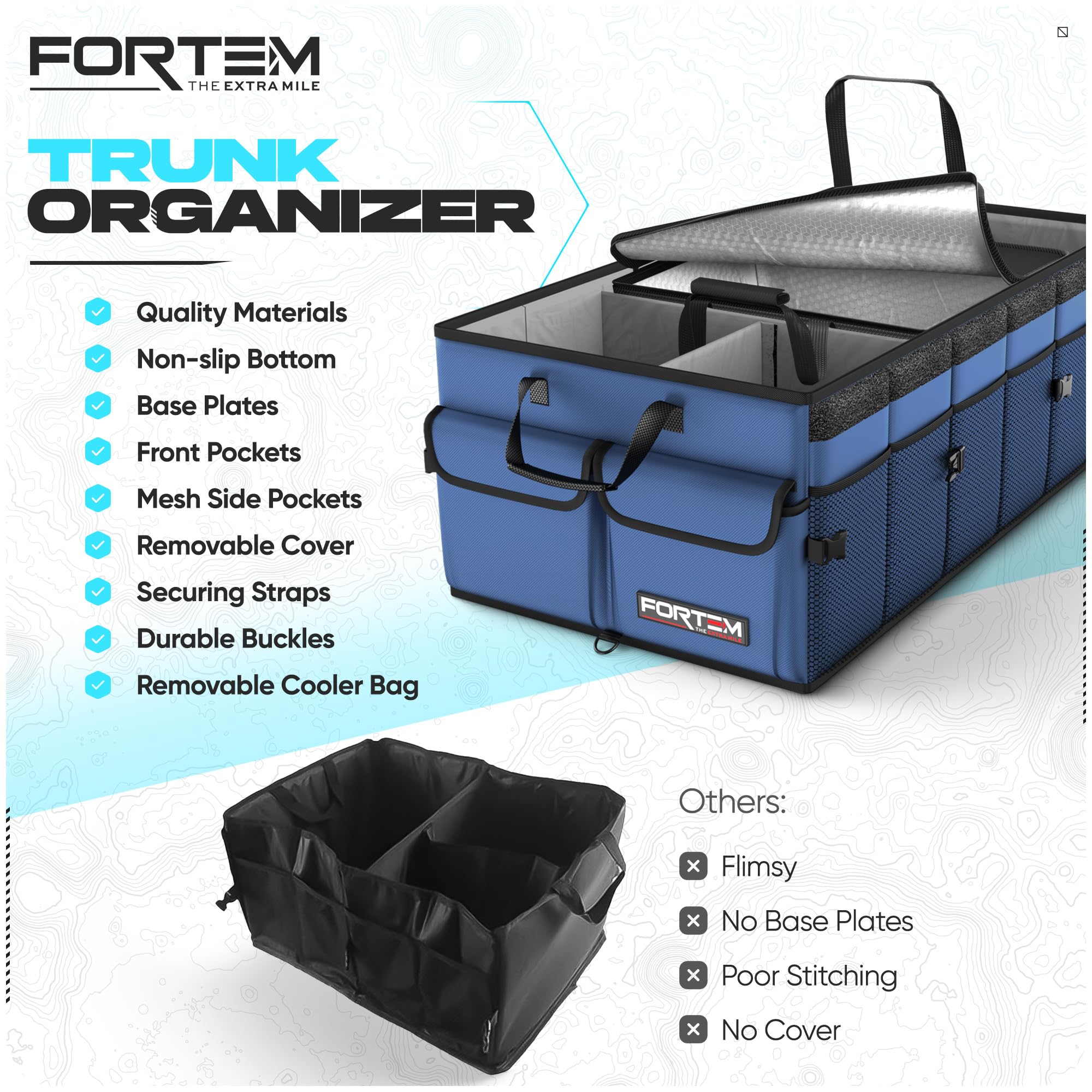 FORTEM Trunk Organizer with detachable lid provides privacy and security.