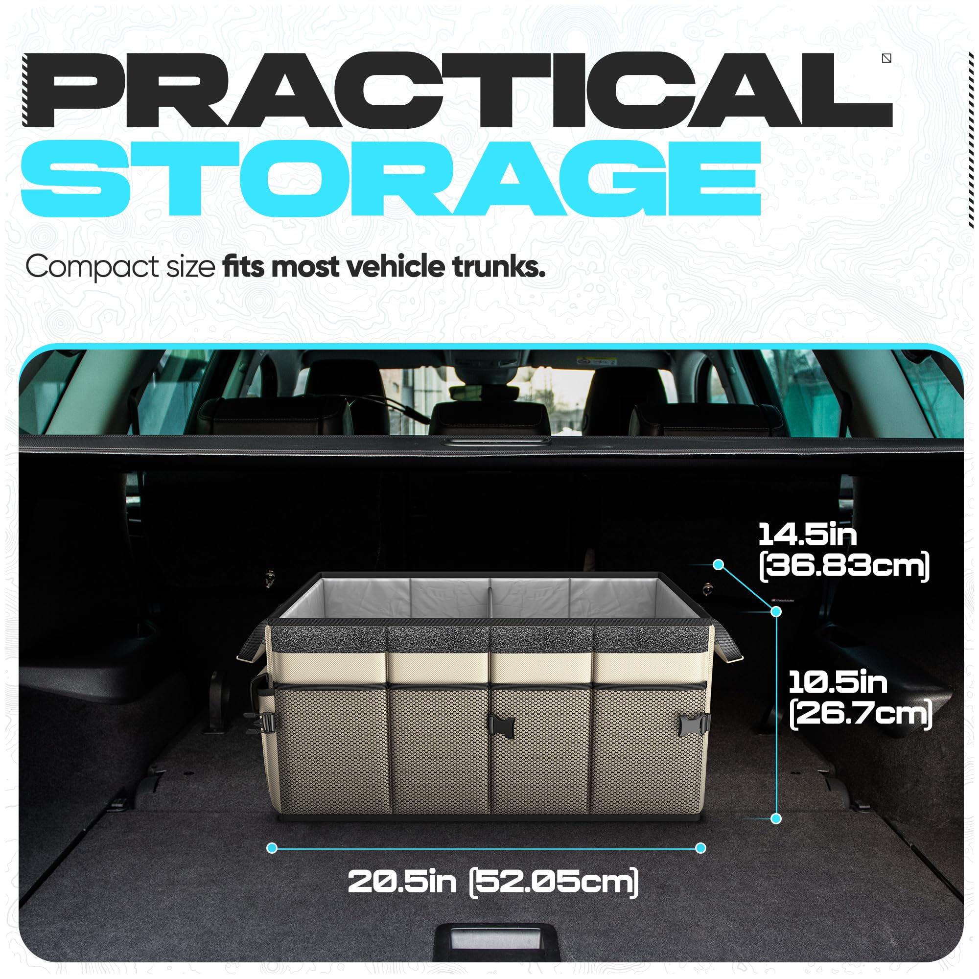 Interlocking buckles let you connect multiple Fortem organizers