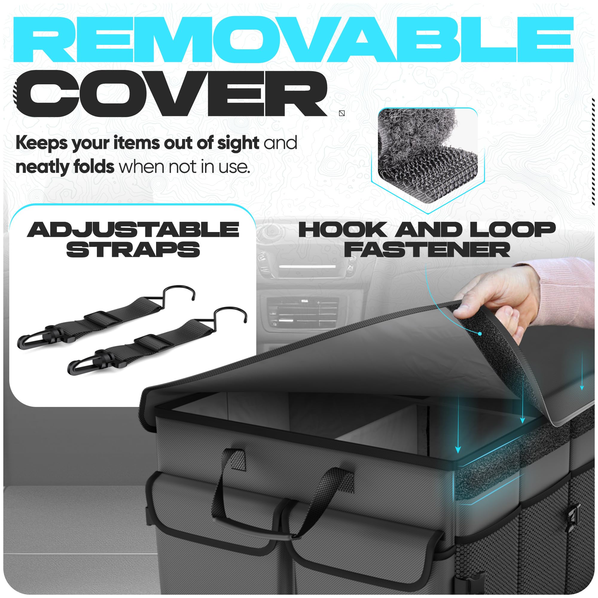 FORTEM trunk organizer interlocking buckles connect multiple units.