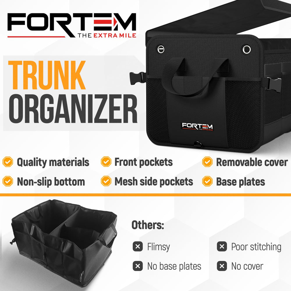 FORTEM versatile trunk organizer supports groceries, toys, tools, or camping gear