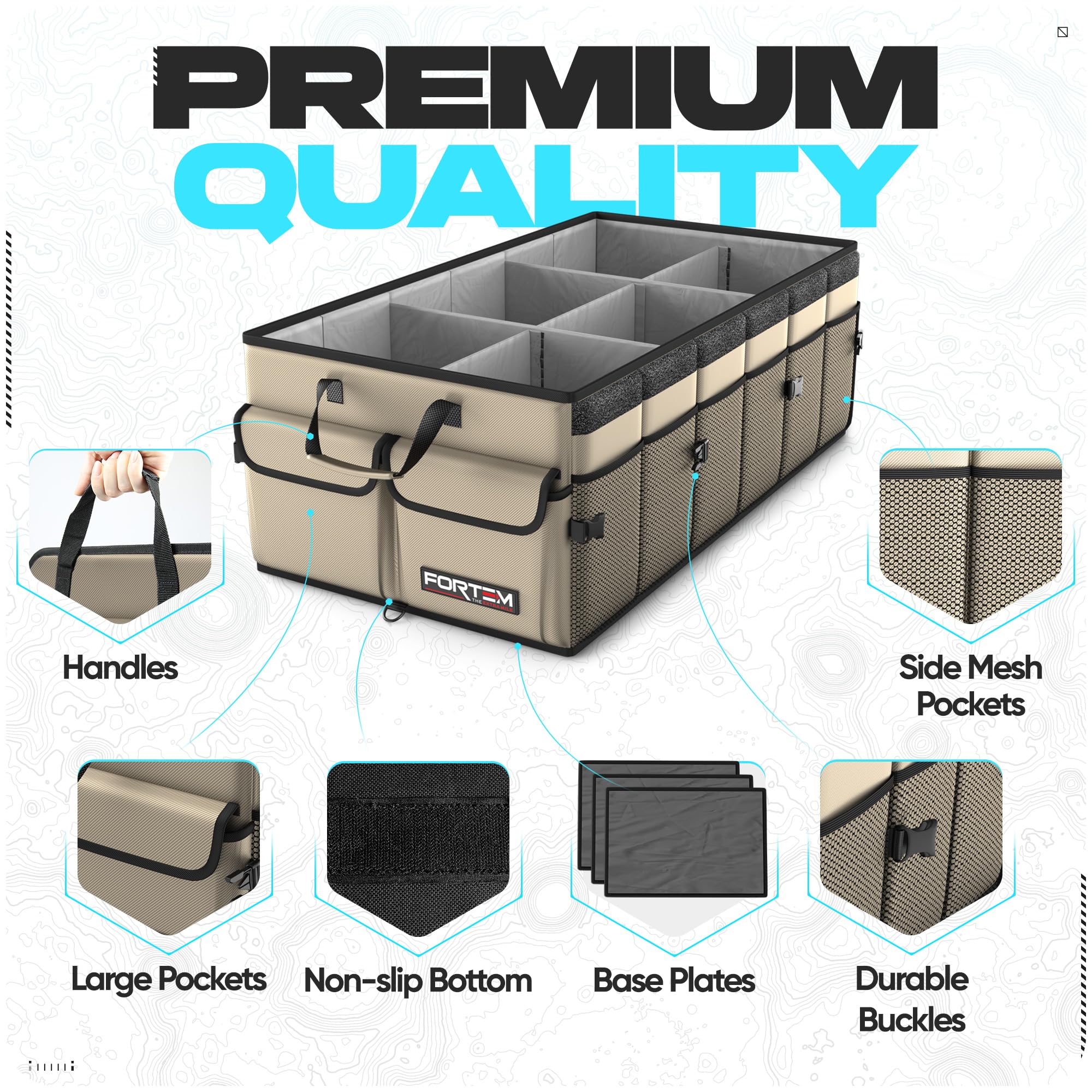 FORTEM Trunk Organizer non-slip bottom prevents shifting during drives