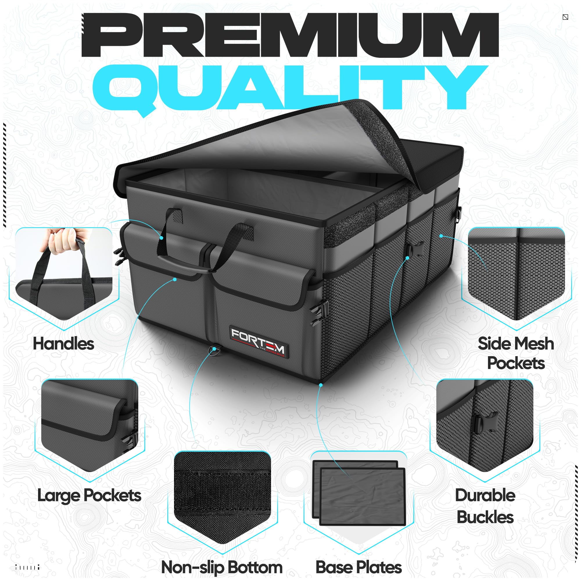 FORTEM non-slip bottom prevents sliding for clutter-free trunks