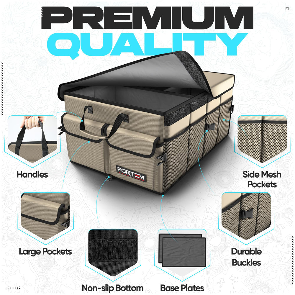 FORTEM trunk organizer features non-slip strips to prevent sliding