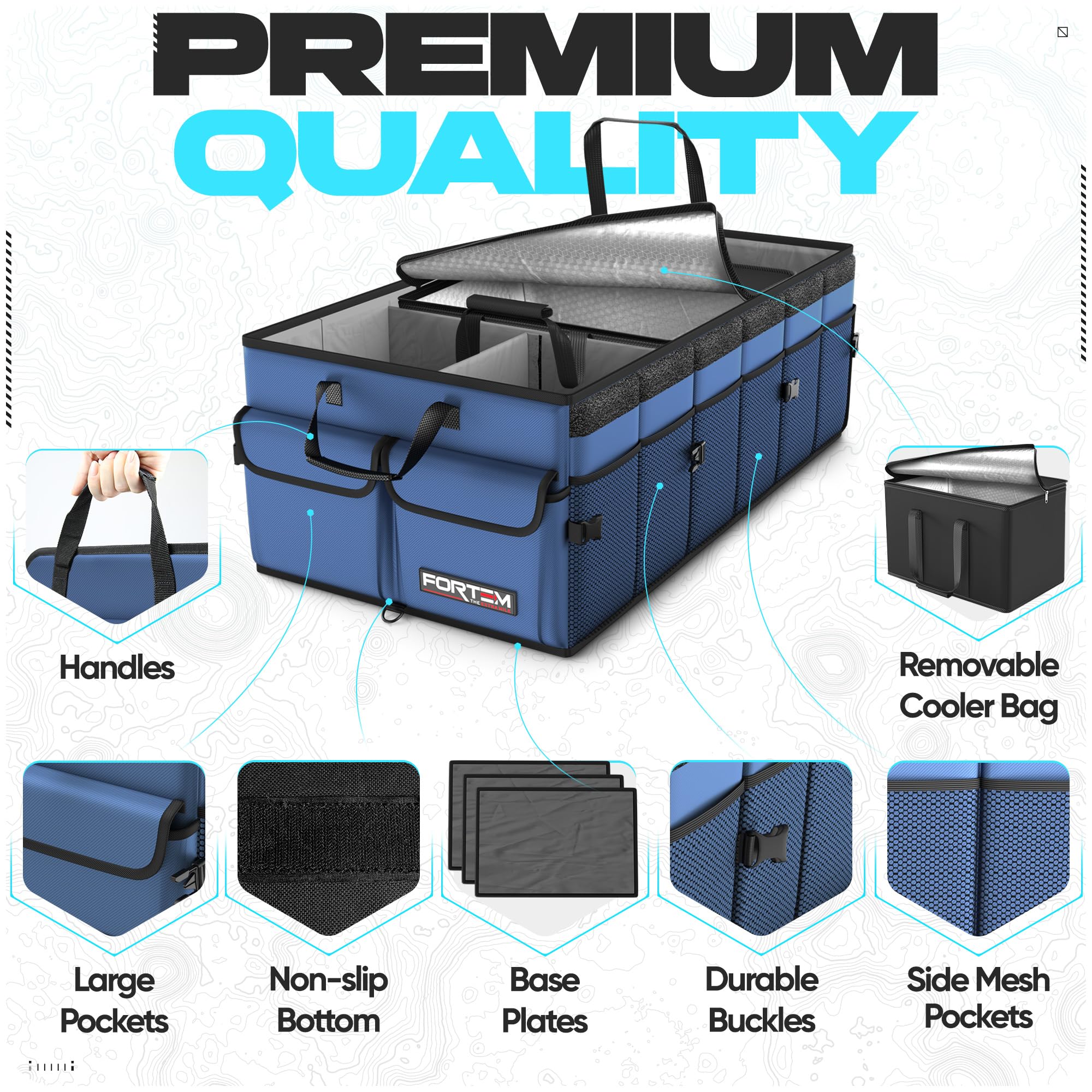 FORTEM Trunk Organizer with non-slip strips prevents shifting during drives.