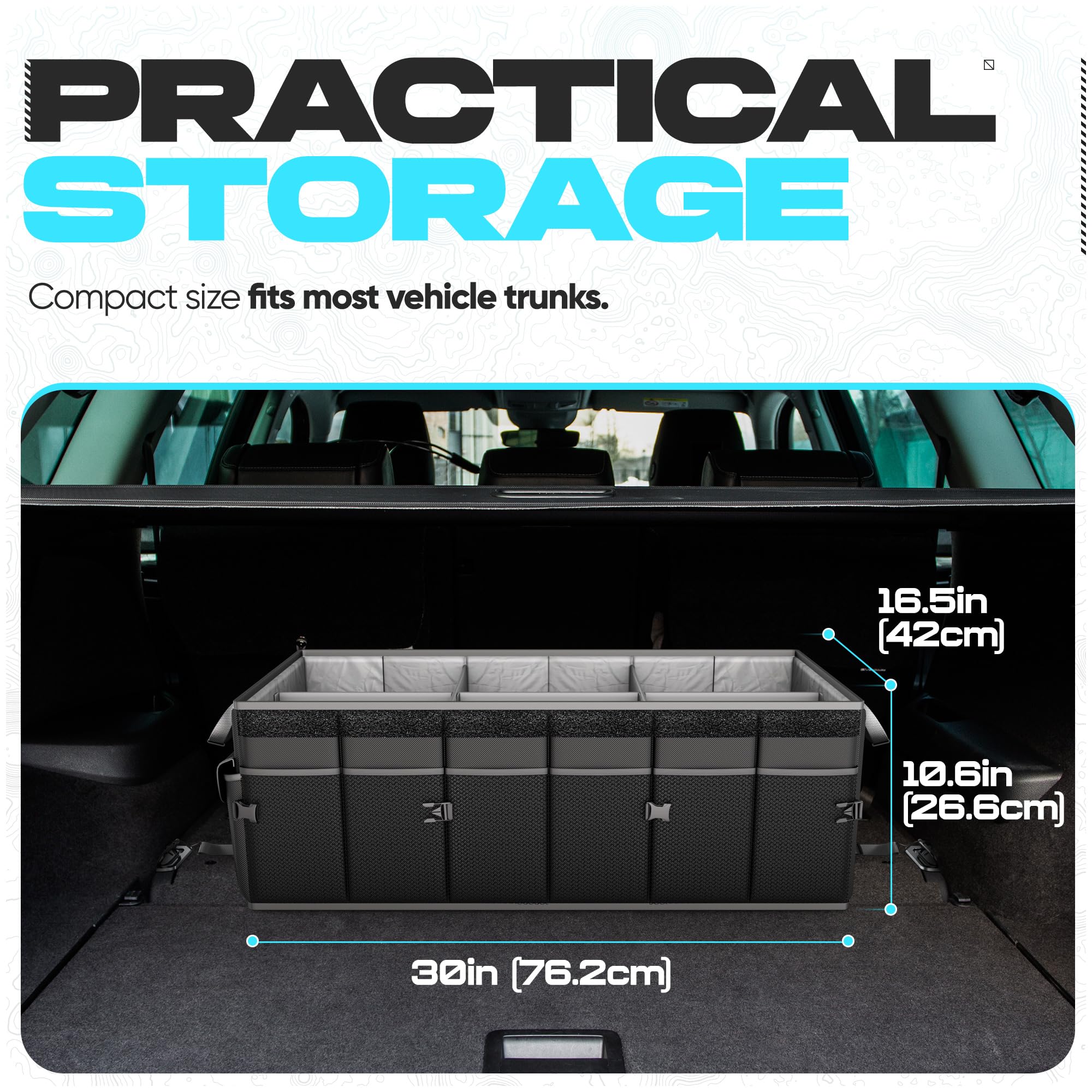 FORTEM trunk organizer with removable lid keeps valuables out of sight.