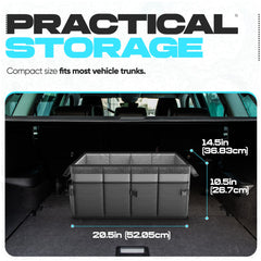 FORTEM trunk organizer collapsible lid hides items for security.