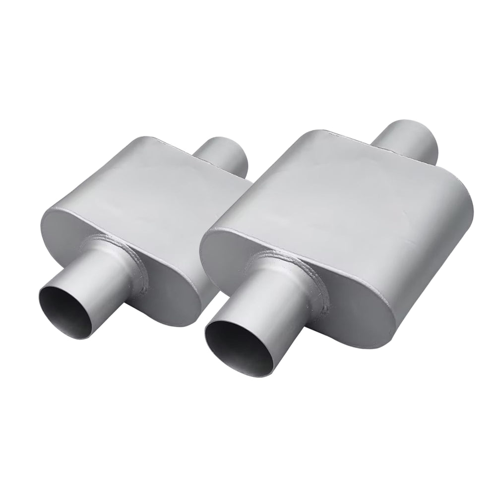 FortisArc universal muffler body close-up showing rugged aluminum construction for longevity.