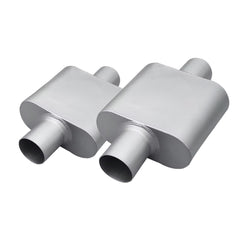 FortisArc universal muffler body close-up showing rugged aluminum construction for longevity.