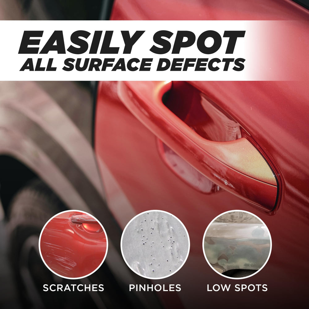 FORTIVO Dry Guide Coat Powder contrast on panel highlights scratches for easier corrections.