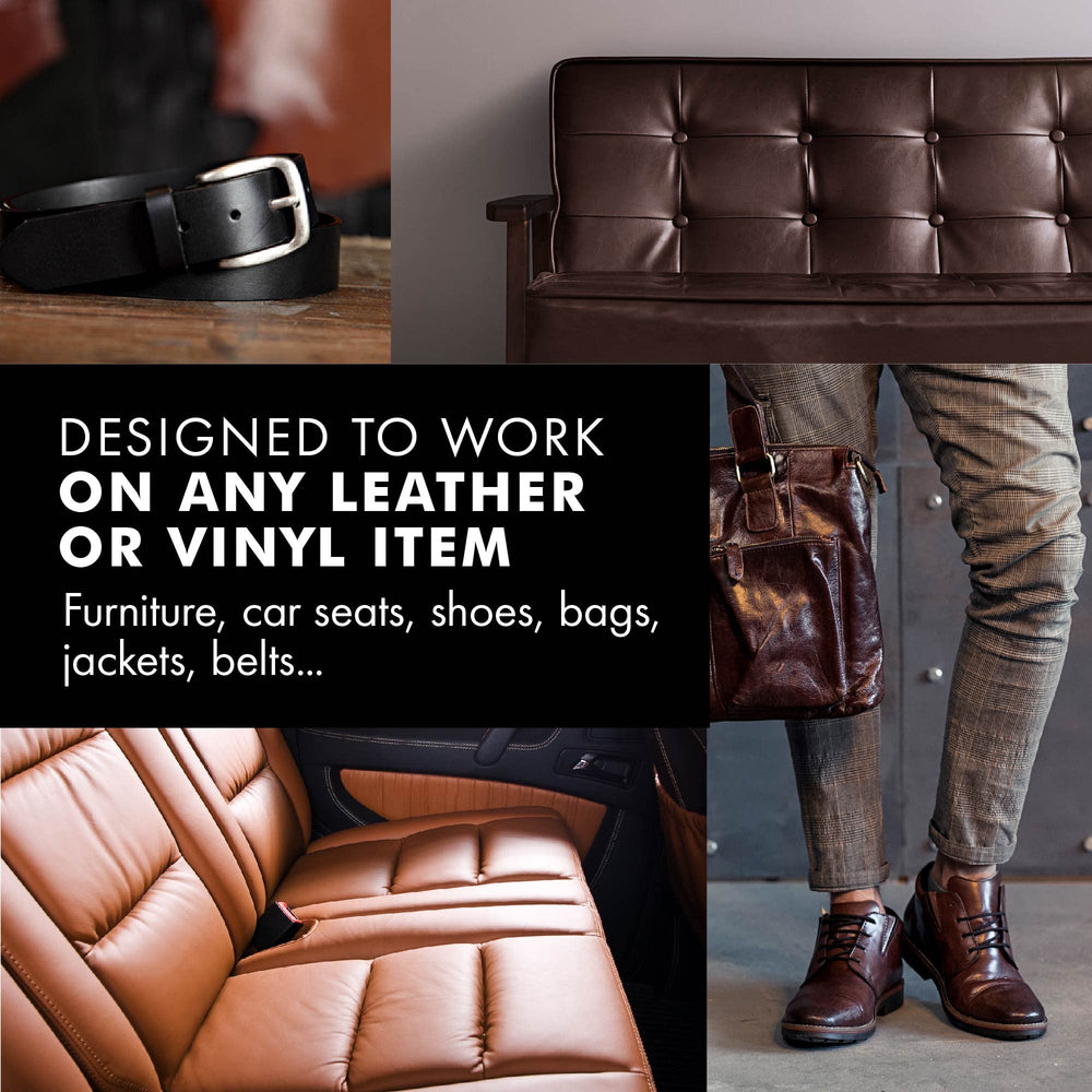 Fortivo balm maroon cream-application demonstrates smooth, even coverage on faded leather.