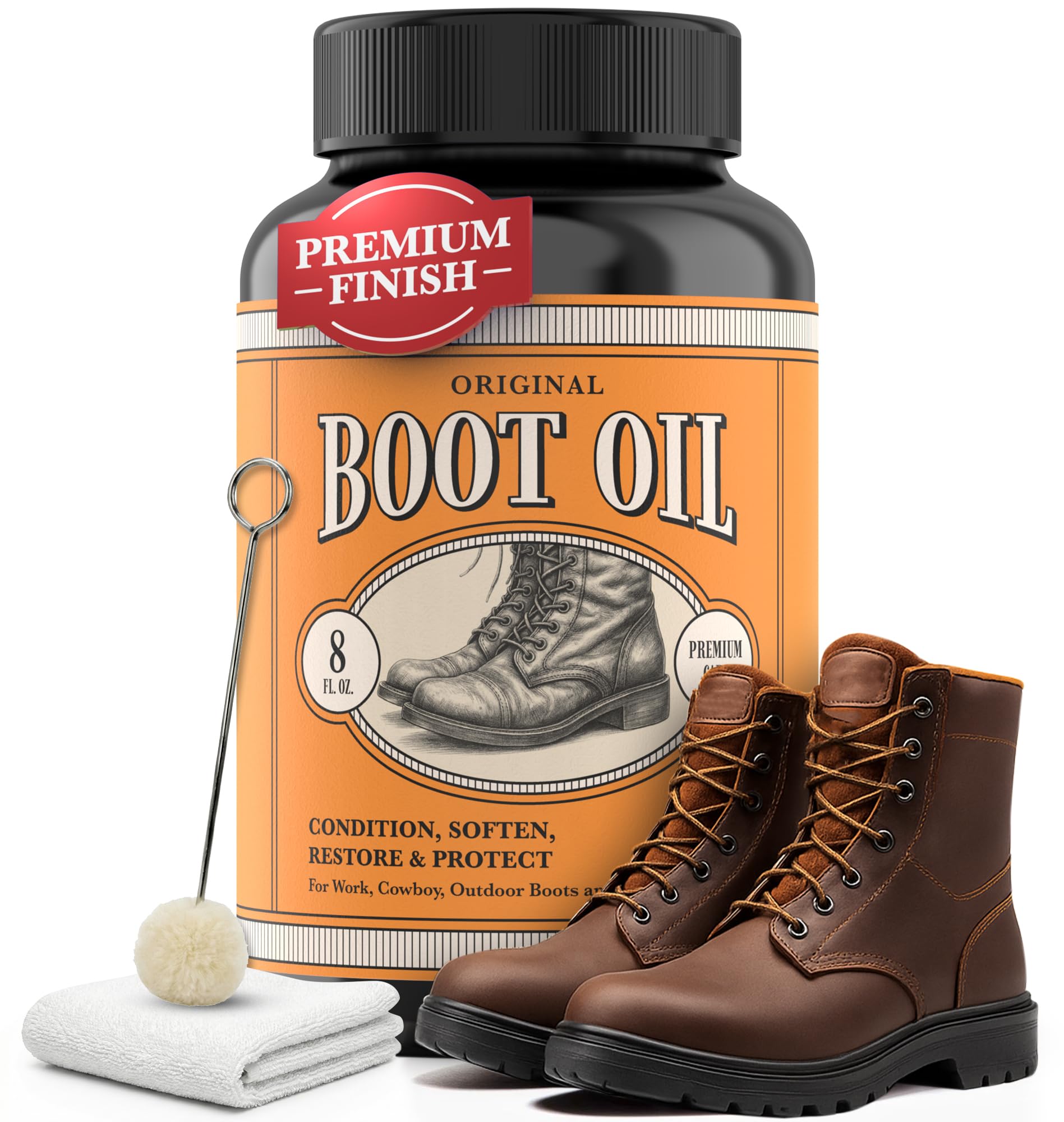 Fortivo Leather Boot Oil bottle 8oz offers deep conditioning of rugged leather.