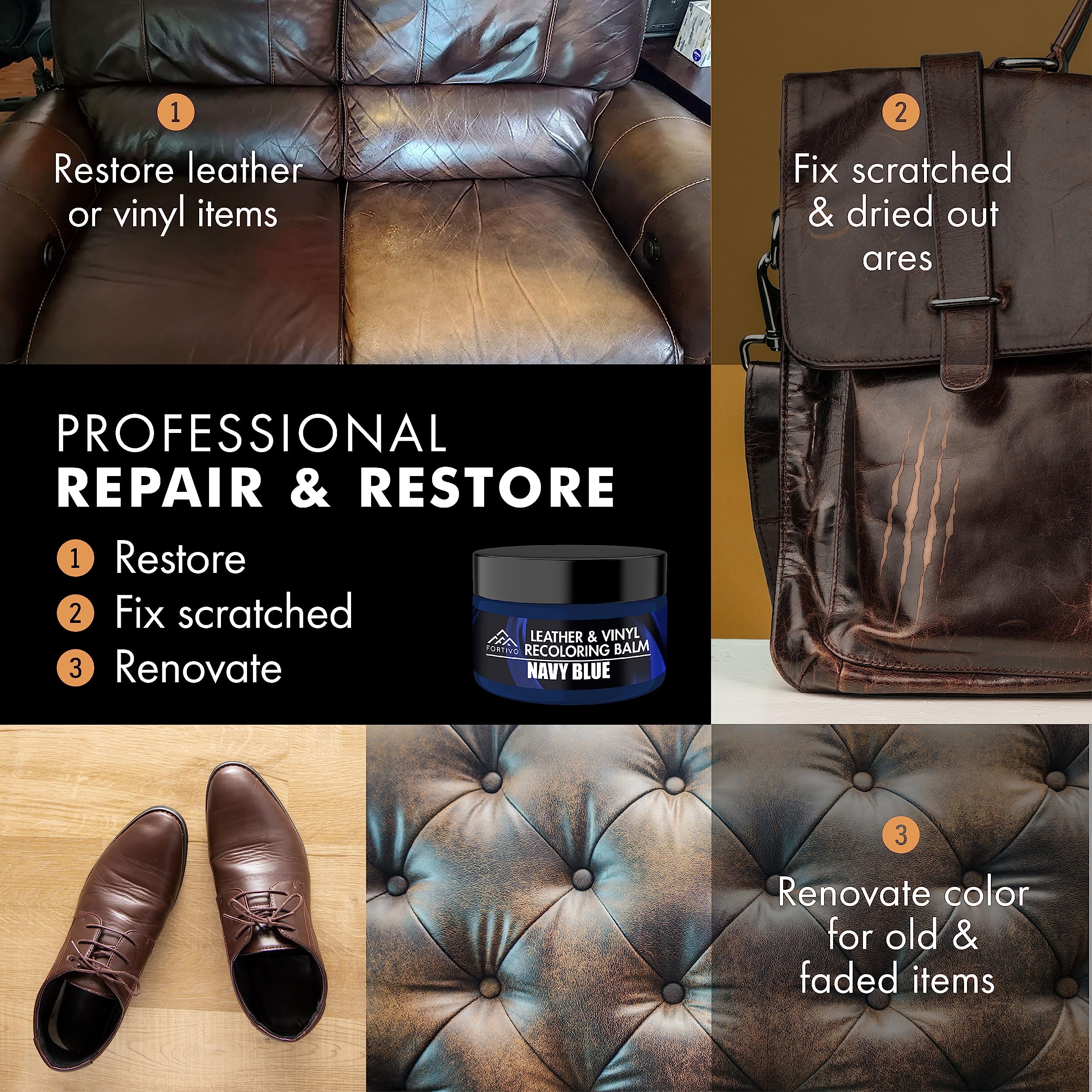 Fortivo Leather Restorer for Couches delivers vibrant, durable color on furniture.